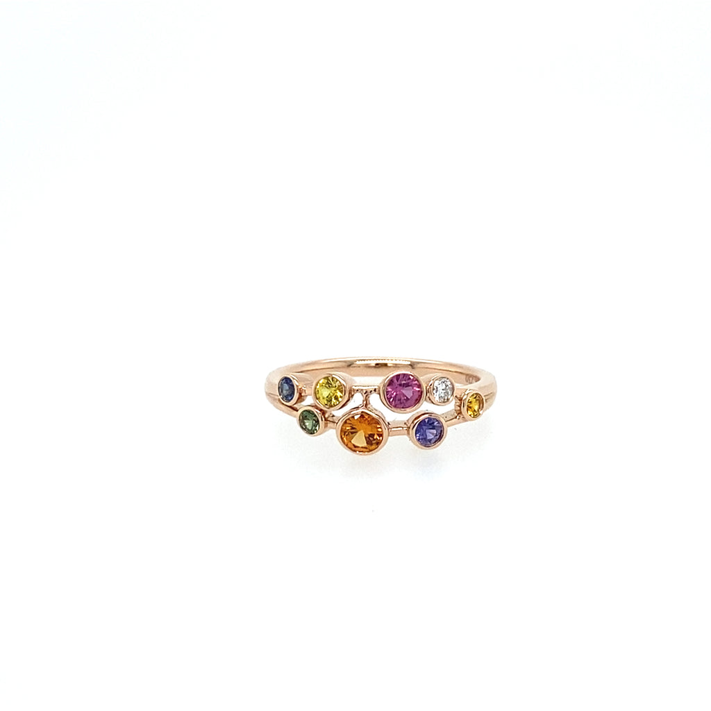 MARY LOU 18K ROSE GOLD RAINBOW SAPPHIRE BUBBLE LAYERING RING